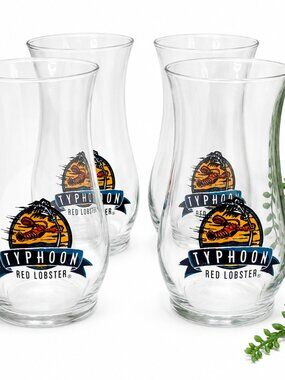 Red Lobster Typhoon Hurricane Glasses Set of 4 – Clear Restaurant Drink Glasses